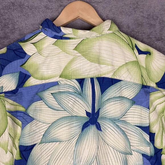 Tommy Bahama Hawaiian Shirt Men L Green Blue Floral 100% Silk Resort Vacation - Picture 10 of 16